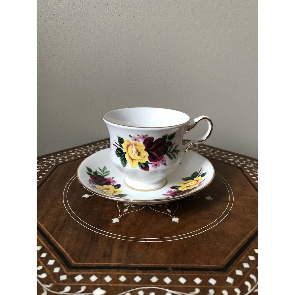 Vintage Queen Anne Bone China Cup & Saucer Set Roses